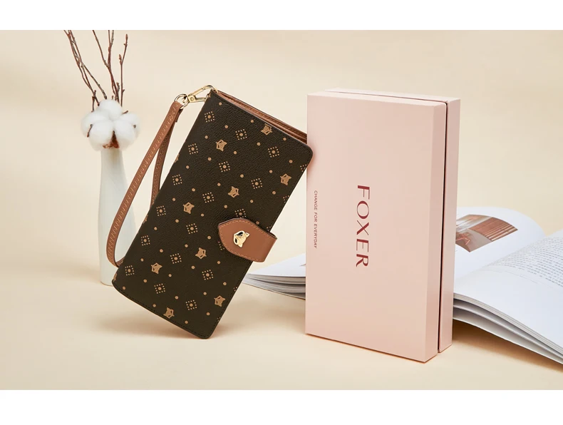 FOXER Damen-Langbörse mit Vintage-Print, Handgelenktasche, Große Kapazität, Multi-Kartenhalter, Telefon-Clutch, Geschenkbox für Damen – Detail 16