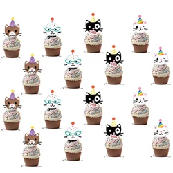 8/16/24pcs Pet Cat Cupcake Toppers Pet Cat Themed Birthday Party Supplies Baby Shower Party Birthday Decorations