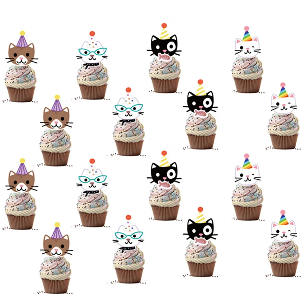 8/16/24pcs Pet Cat Cupcake Toppers Pet Cat Themed Birthday Party Supplies Baby Shower Party Birthday  Decorations