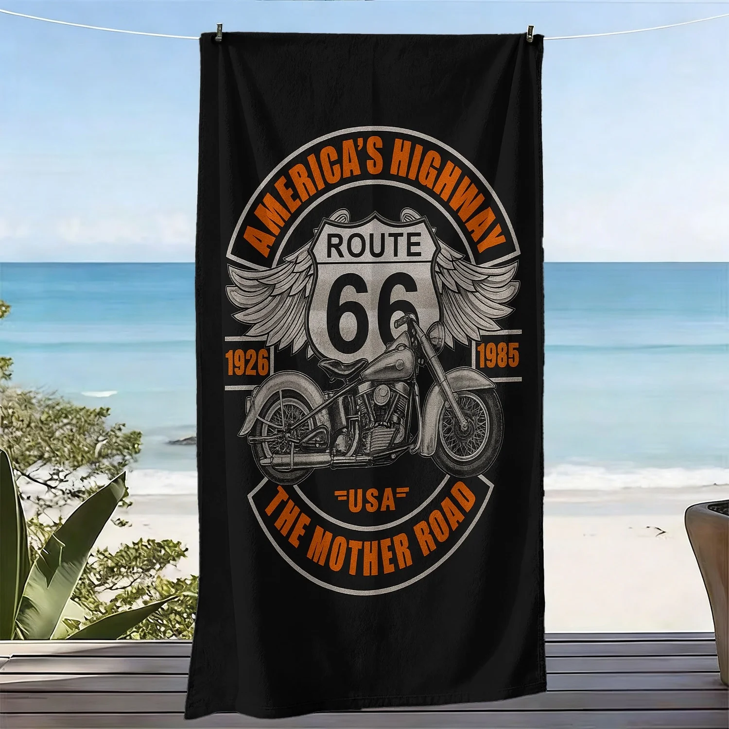 Theme of Route 66 in the United States polyester microfiber beach towel is highly absorbent, suitable for swimming beach outings