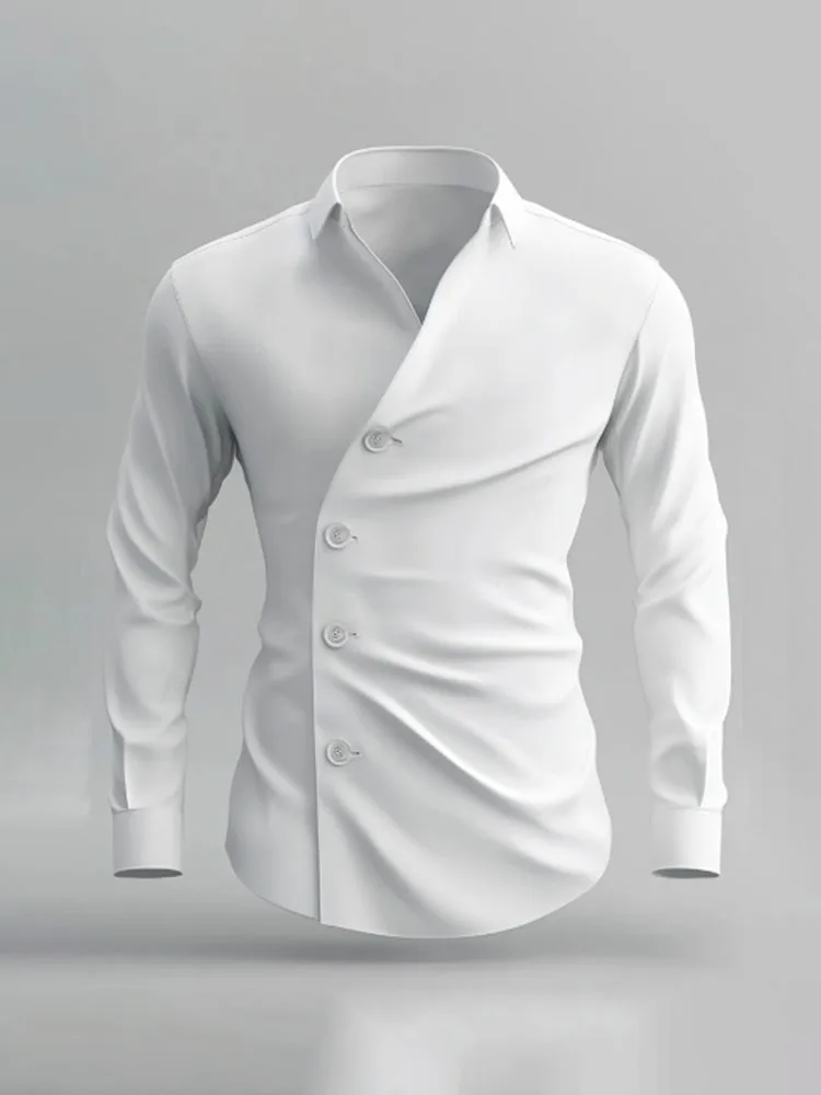 Antakodo Men's Elegant Shirt Single-Breasted Long-Sleeve Office Male Top Shirt Formal Wedding Blaze Man Basic Business Shirts