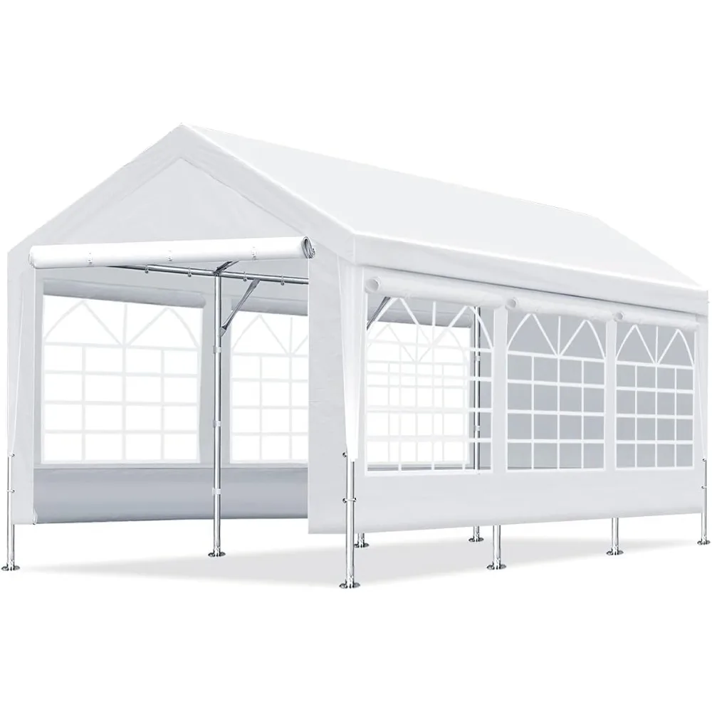 Adjustable 10x20 ft Heavy Duty Carport Car Canopy Garage Shelter Party Wedding Boat Tent with Removable Window , White