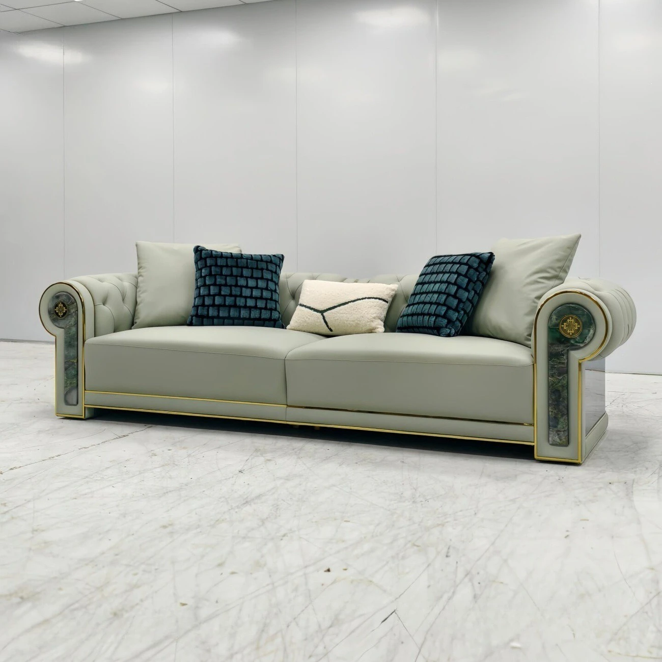 Italian light luxury, leather sofa, high-end buckle furniture