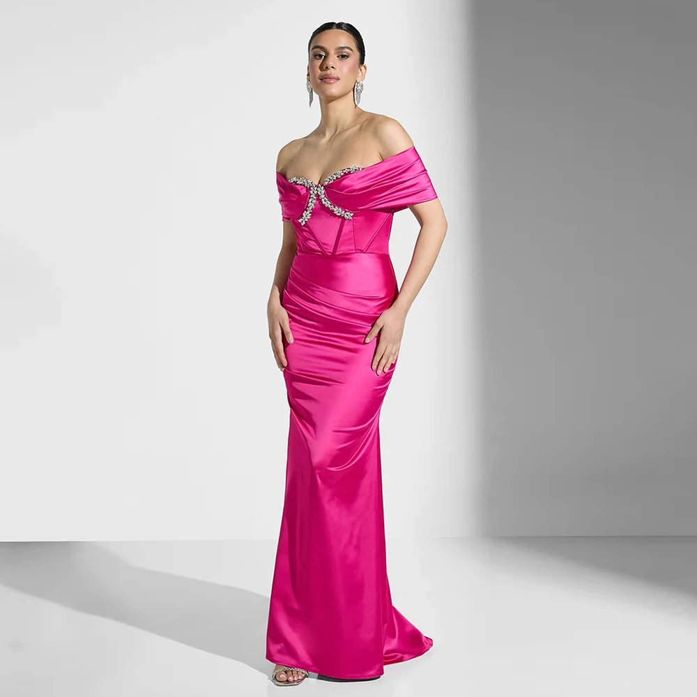 

Elegant Evening Dress Floor Length Formal Party Gown Off The Shoulde Sleeveless Prom Dress Mermai Beading Saudi Dress