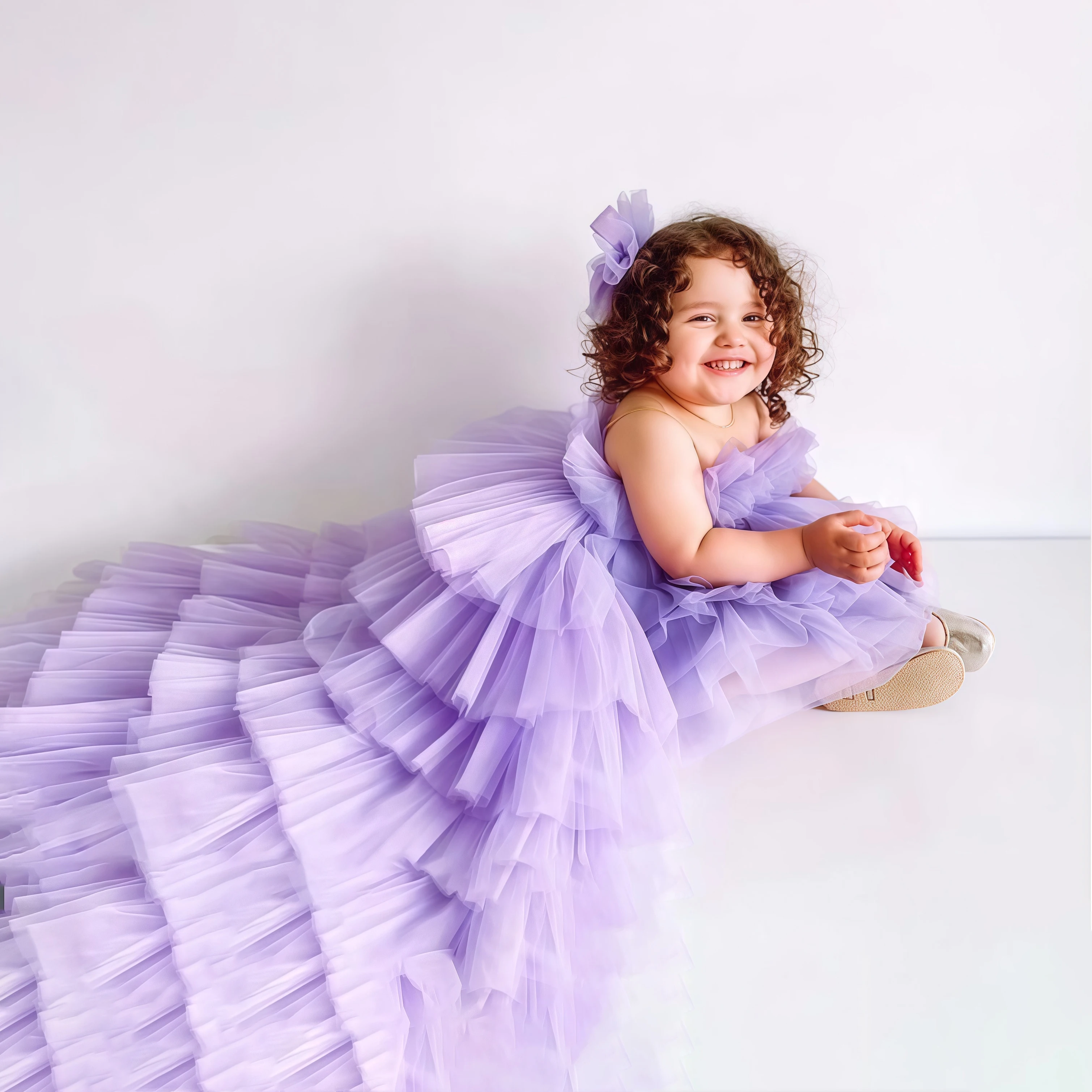

Elegant Tulle Bridesmaid Party Baby Girl Dress Toddler Bow Baptism Birthday Wedding Princess Dresses Christmas Prom Kids Clohing