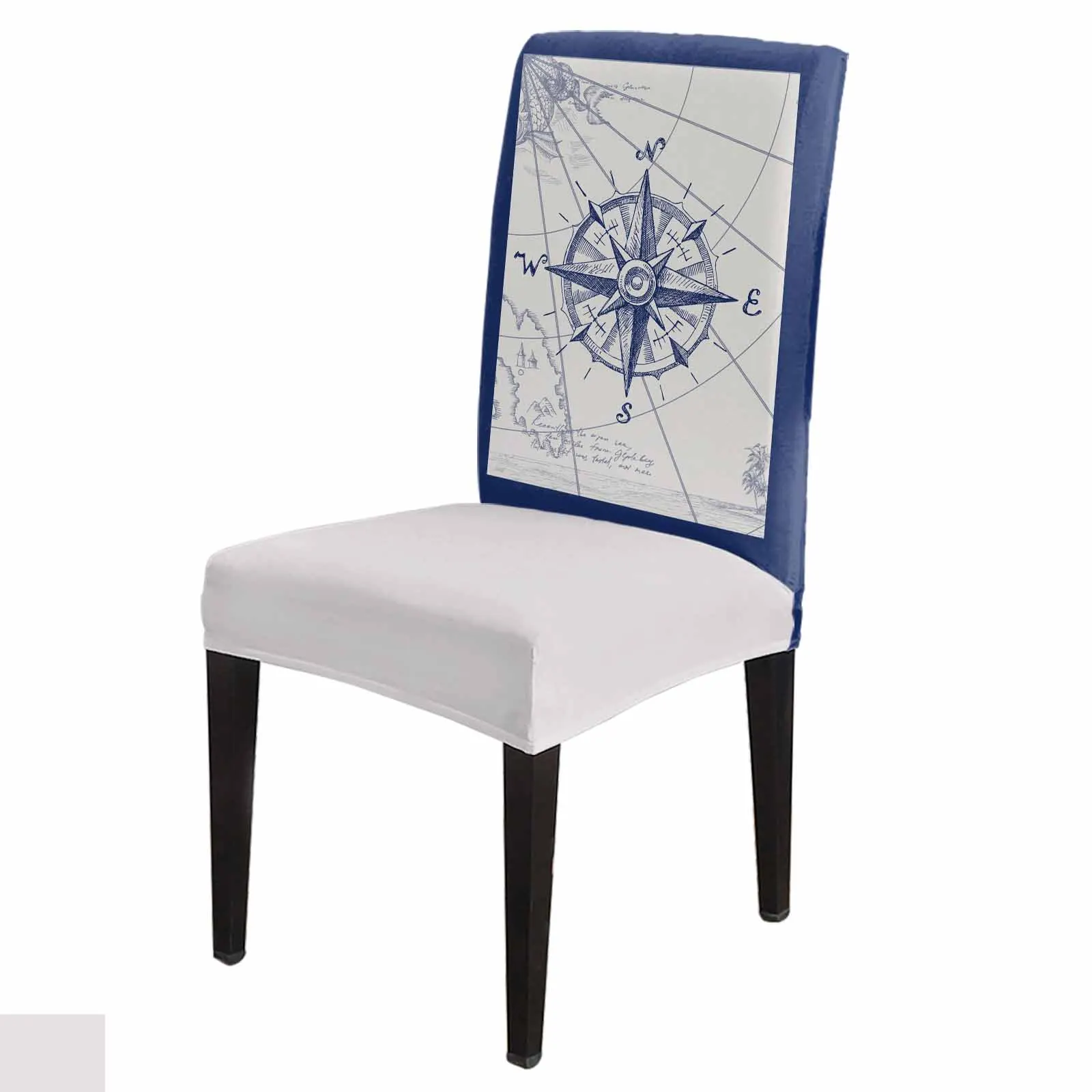 Vintage Texture Compass Stretch Chair Cover Hotel Dining Room Banquet Wedding Party Elastic Seat Chair Covers