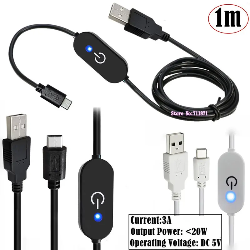 Taśma LED USB do Type-C Dotykowy ściemniacz Kabel zasilający Linia z niebieskim światłem Przełącznik sterujący listwą świetlną Typ USB C Przewód