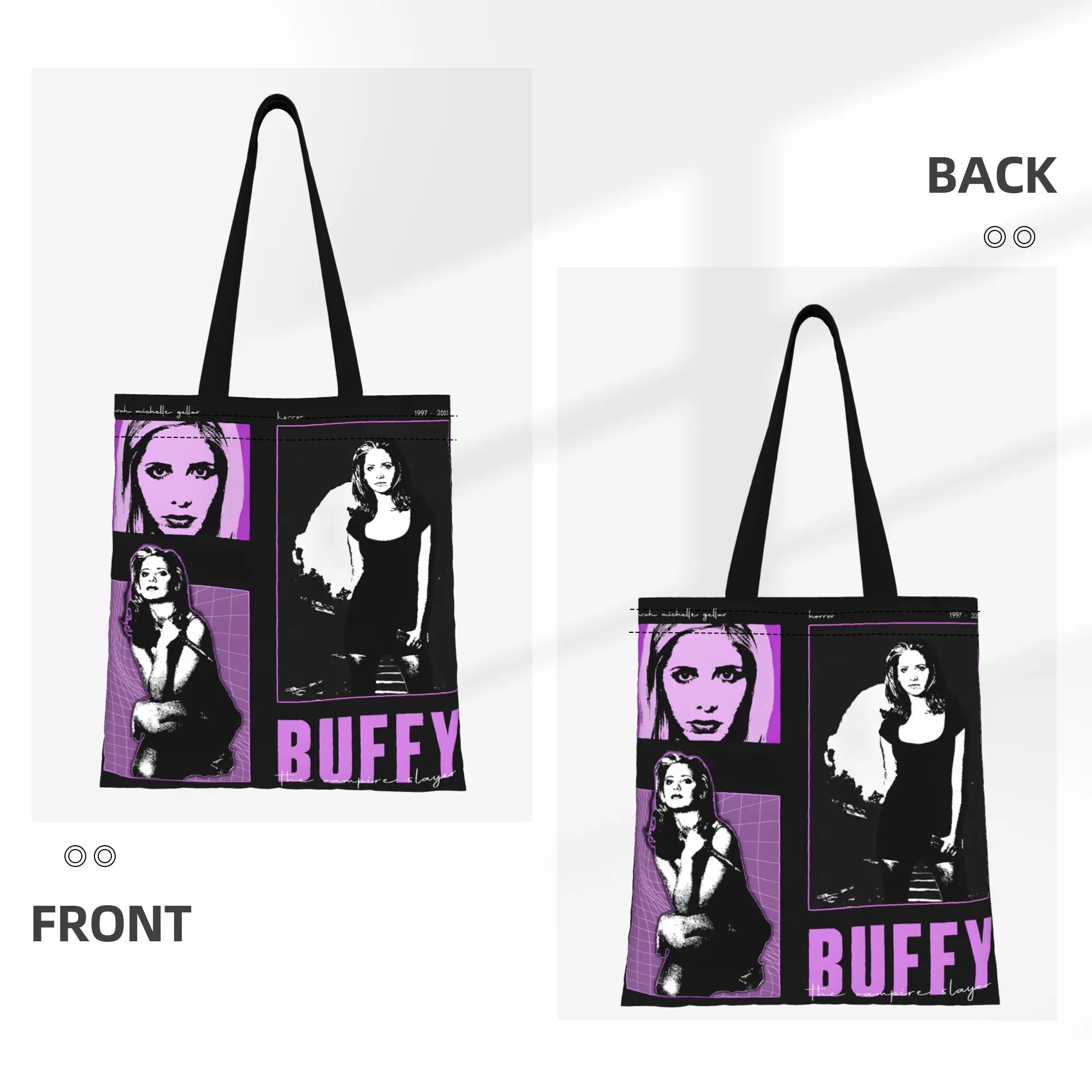 1PC Large Capacity Horror Lady Buffy Gothic Hunter Buffy  Canvas Tote Bag Foldable Chic Pattern No Closed Design