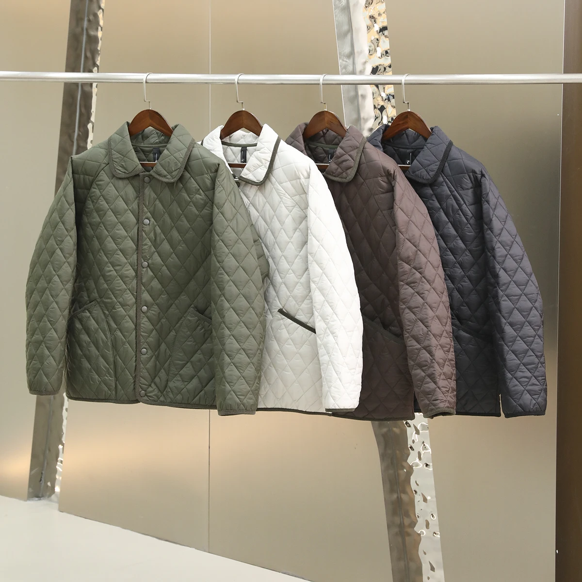 

Retro Sle Lightweight Padded Jaet Quilted Cotton Coat Men's Women's Collar Flip Autumn Winter Faion Ci Life