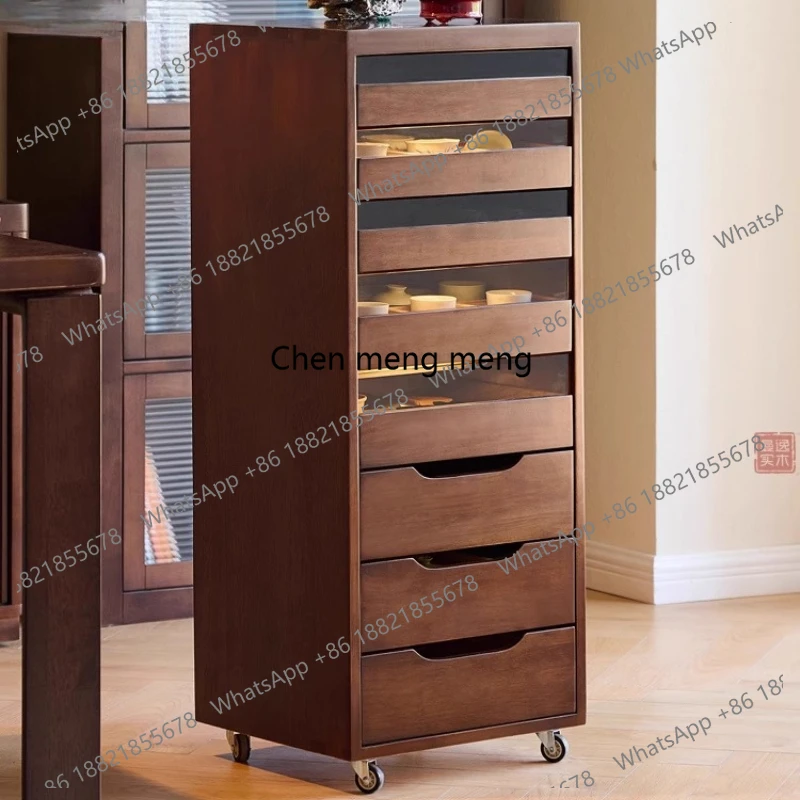 

Solid Wood Cabinet Tea Set Cabinet Walnut Color Vintage Style Jewelry Storage Home Floor Six-Drawer Cabinet