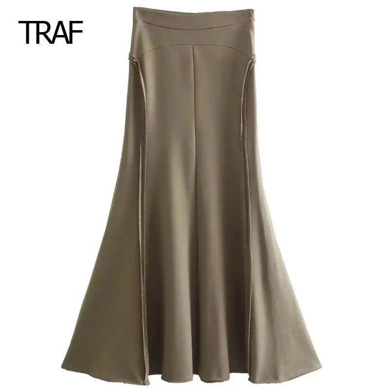 

TRAF Midi Long Skirt Women's Skirt Spring Summer 2024 High Waist Fishtail Skirt Korean Fashion Skirt Elegant Skirts For Female