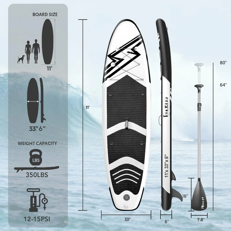 11' Premium Stand Up Paddle Board Yoga Board SUP Accessories Carry Bag Wide Stance Surf Control Non-Slip Deck Leash Paddle