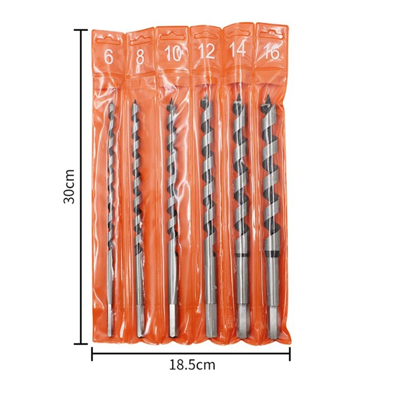 A43F-Verlängerungs-Rollenbohrer für die Holzbearbeitung, 230 mm, Set mit Sechskantgriff, Holzspiral-Holzlochbohrer, 6-teiliges Set