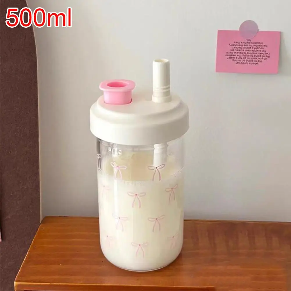 500/700Ml Cute Bow Water Cup With Straw Coffee Bubble Milk Tea Plastic Cup Large Capacity Girl Water Bottle Straw Cup