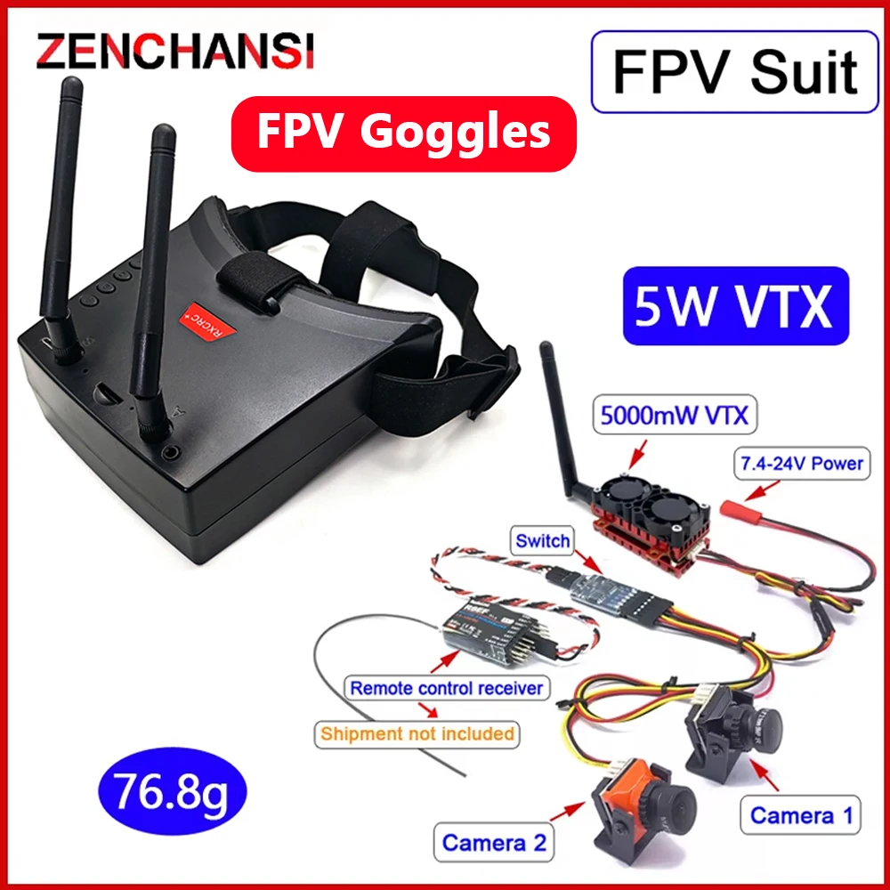 Long Range 5.8Ghz 48CH fpv goggles monitor and 5W FPV VTX Wireless Transmitter Dual FPV Camera CMOS 1500TVL B19 use for RC Parts