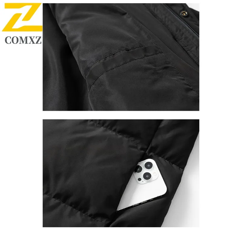 COMXZ Men Long Down Jacket Fur Collar Hooded Outdoor Ski Windproof  Filler Down Luxurious Daily Style Lightweight Winter Coat