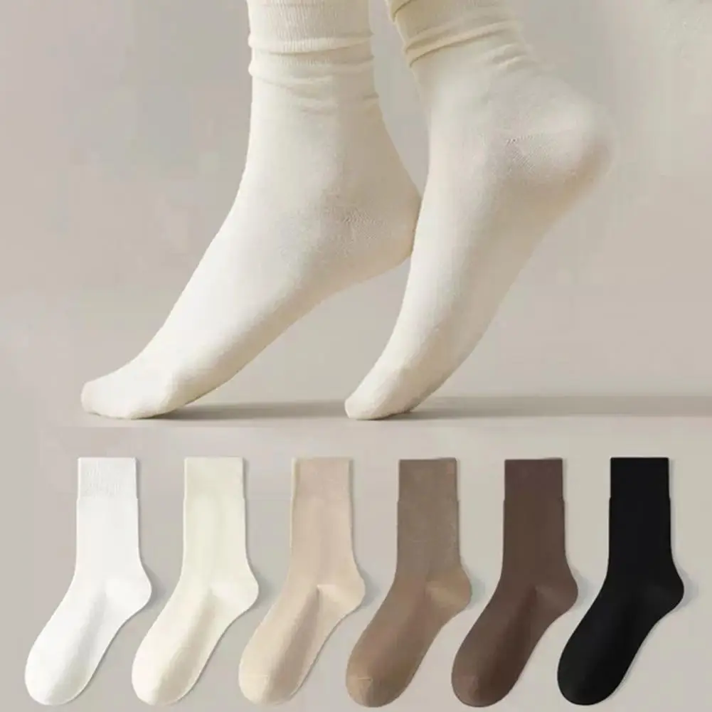 Women's Retro Stacking Socks Vintage Warm Solid Color Cozy Retro Mid-calf Socks for Women Warm Soft Long Socks Female Underwear