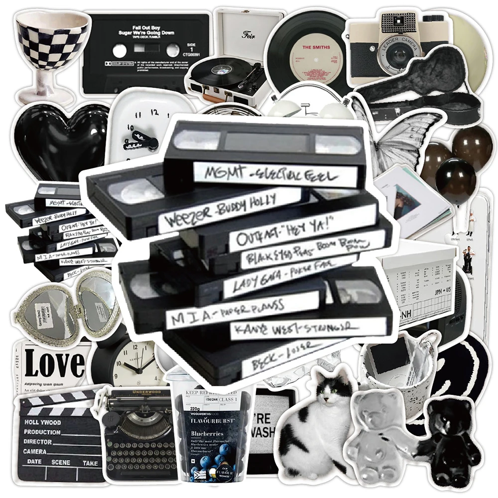 

10/30/50pcs Ins Style Retro Black White Art Aesthetic Stickers DIY Water Bottle Phone Luggage Funny Graffiti Decals Decoration