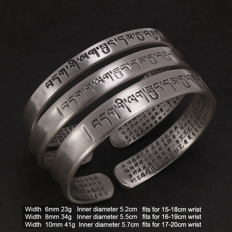 Bracelet manchette ouvert en argent pur 999 pour hommes et femmes, Sanskrit Six GROBangles, Om Mani Padme Hum, bijoux bouddhistes pour les amoureux