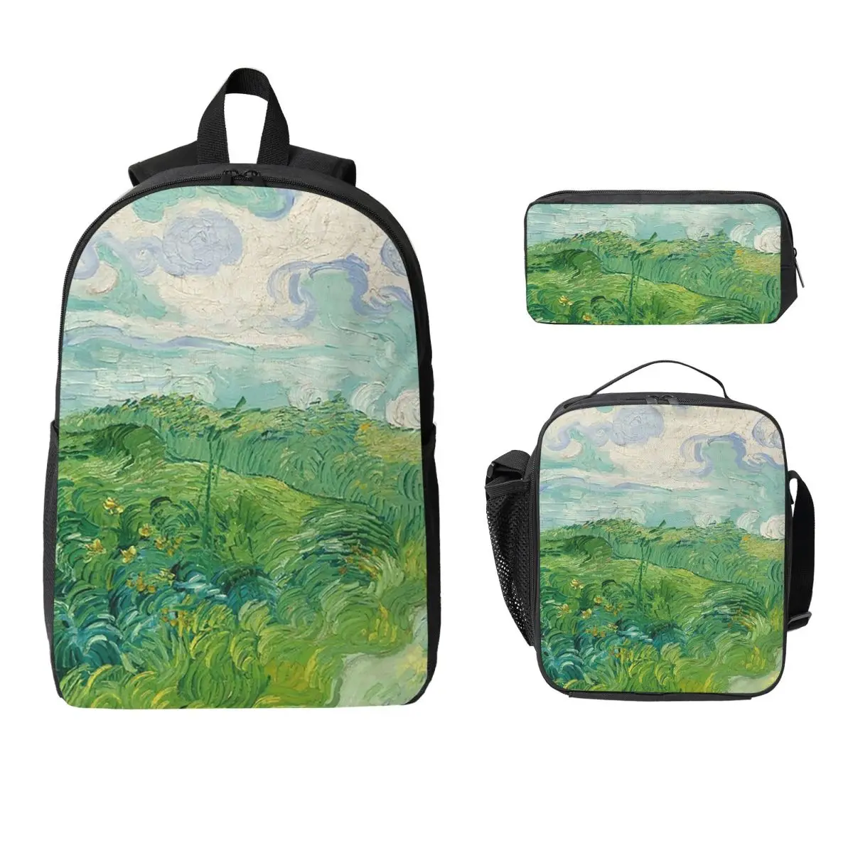 

Green Wheat Fields, Auvers, Vincent Van Gogh Backpack BookBag School Bag Shoulder Bags 3ps Insulated Lunch Bag Pencil Case