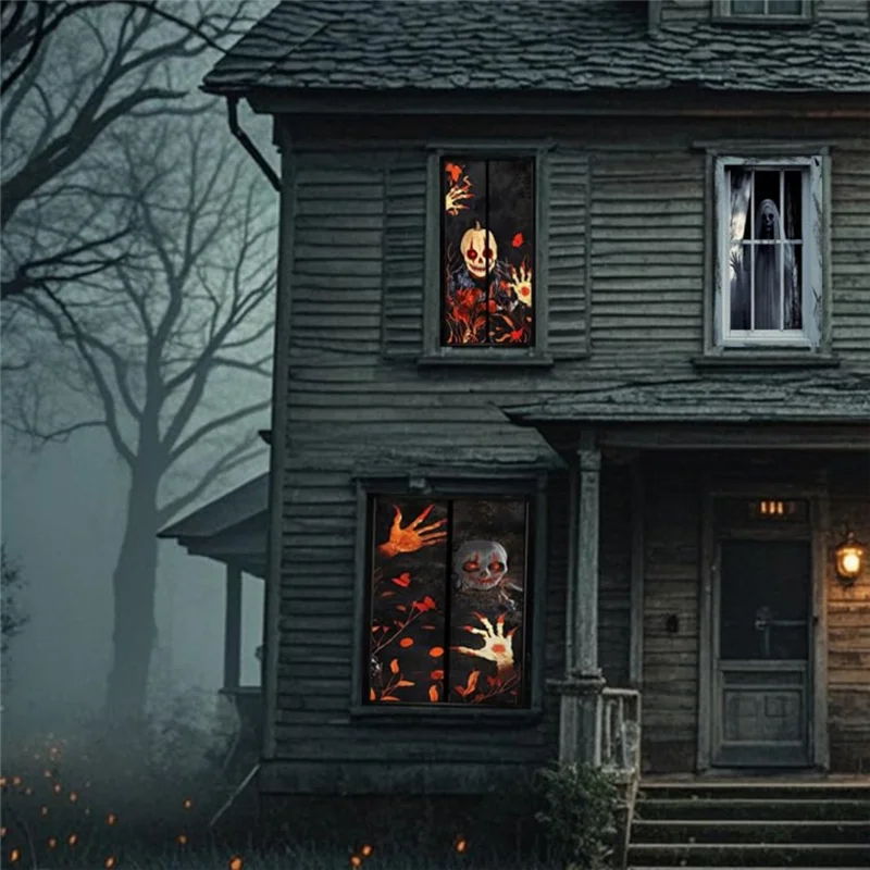 AS60-Halloween Horror Skull Poster 2-Pack Indoor And Outdoor Window Decorations For Parties(Terrifying Design)