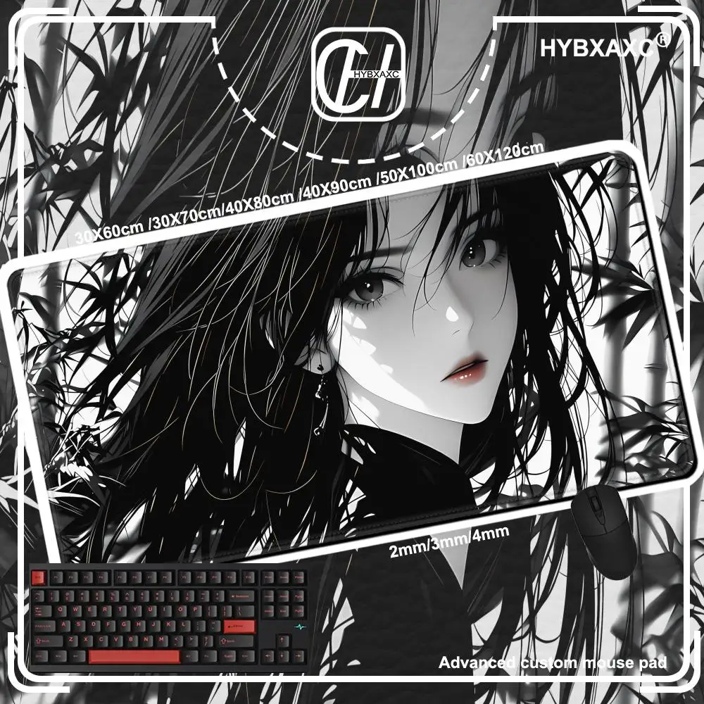 New Black and White Anime Girl HYBXAXC Hot Large Mouse Pad Office Keyboard Edge Locking Desk Mat Gamer Accessories Non-slip Mat