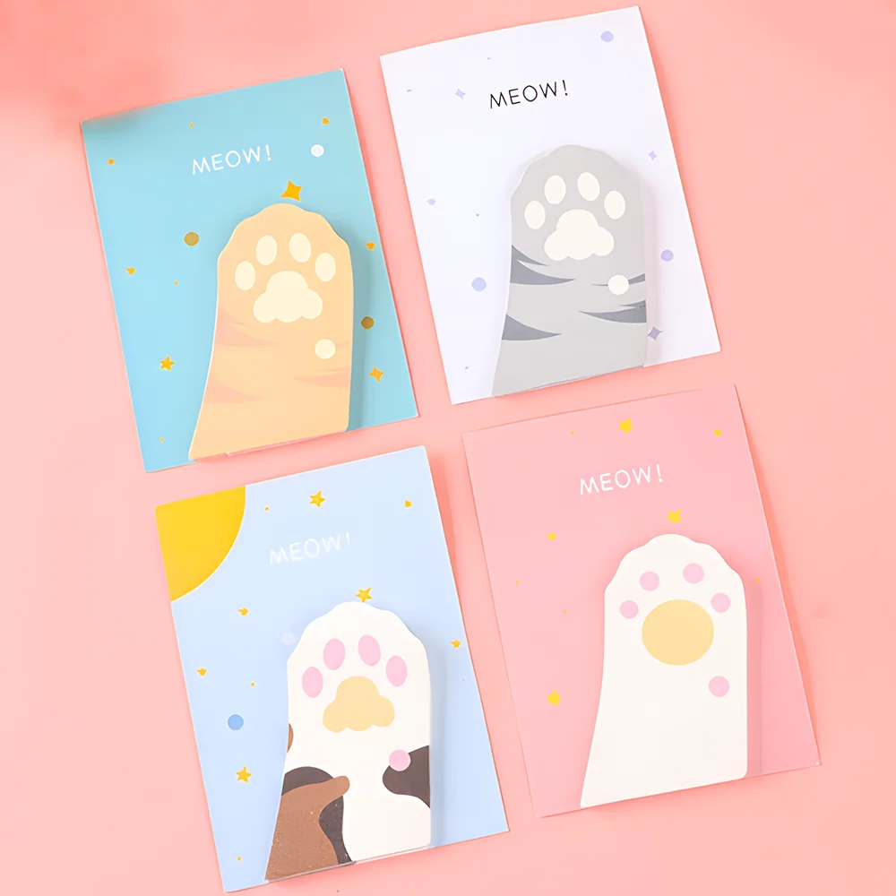 Korean Cute Cat Paw Sticky Memo Pad Notes Funny Kawaii Post Notepad Journal School Paper Aesthetic Stationery Index Tab Bookmark