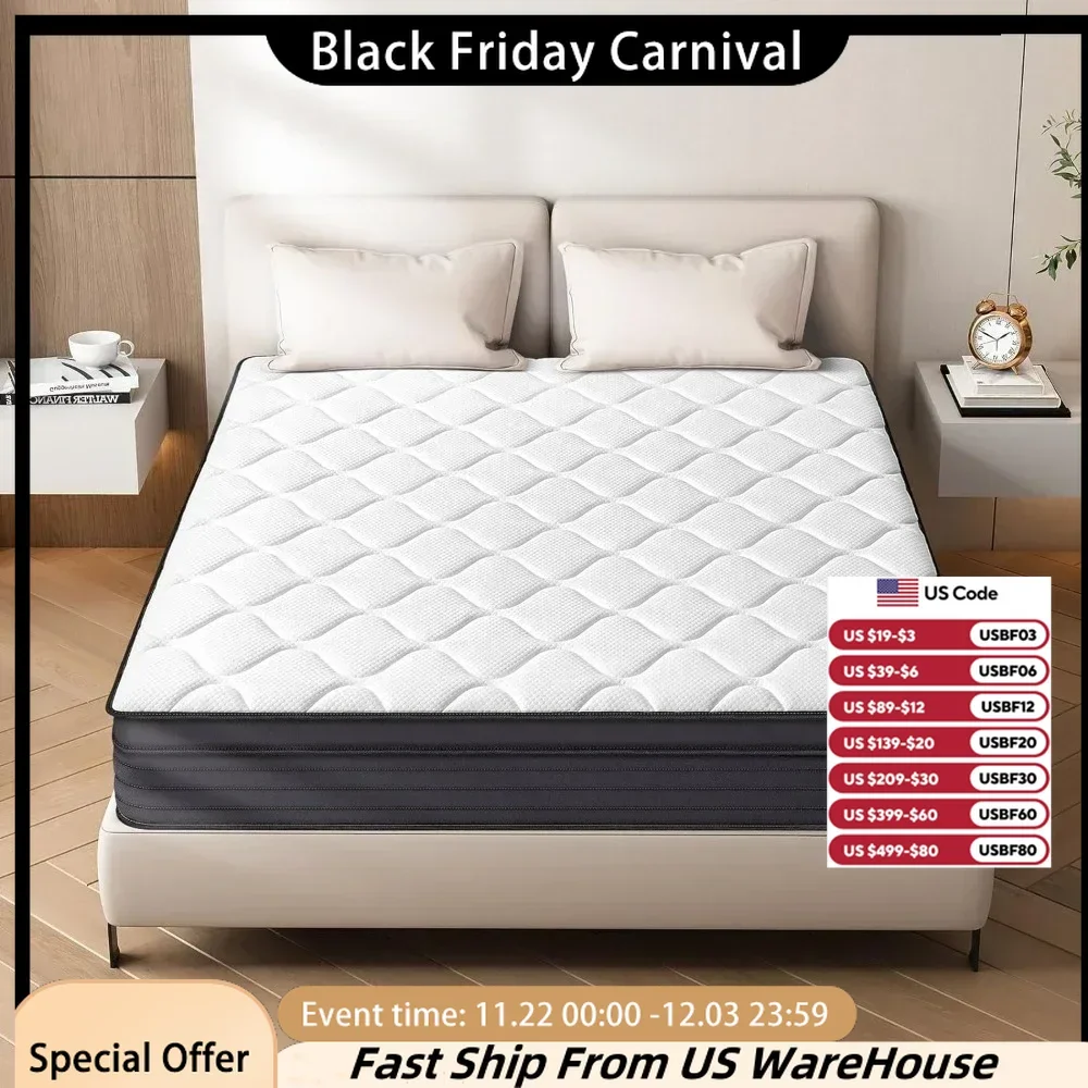 Queen Size Mattresses, 12Inch Strong Edge Support and Pocket Springs, Memory Foam, Medium Firm, 12Inch Queen Size Mattress