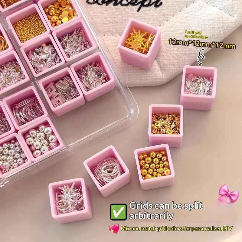 1Pcs Nail Art Accessories Storage Box Detachable 48/36/24 Grids Transparent PP Plastic Jewelry Small Parts Desktop Organizer
