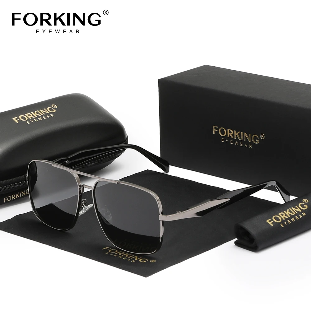 FORKING Herren-Sonnenbrille mit großem Rahmen, blendfrei, polarisiert, UV400, quadratische Brille, zum Fahren, für Männer und Frauen, lässige Brillen