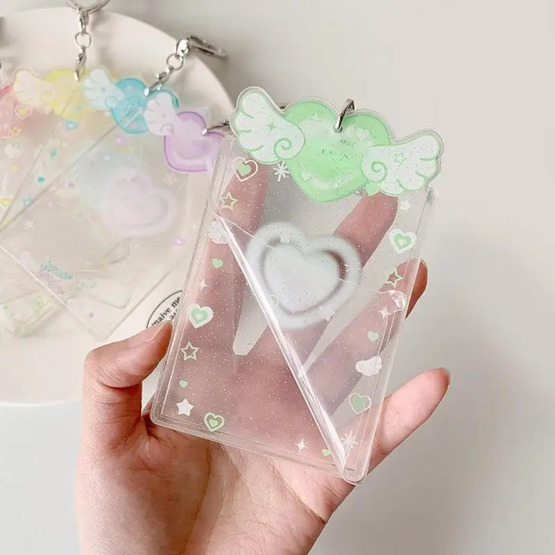 사진 카드 슬리브 Photocard 수호자 키 체인 케이스 소녀를위한 아크릴 귀여운 학생 카드 홀더 십대 성인 어린이 및 팬