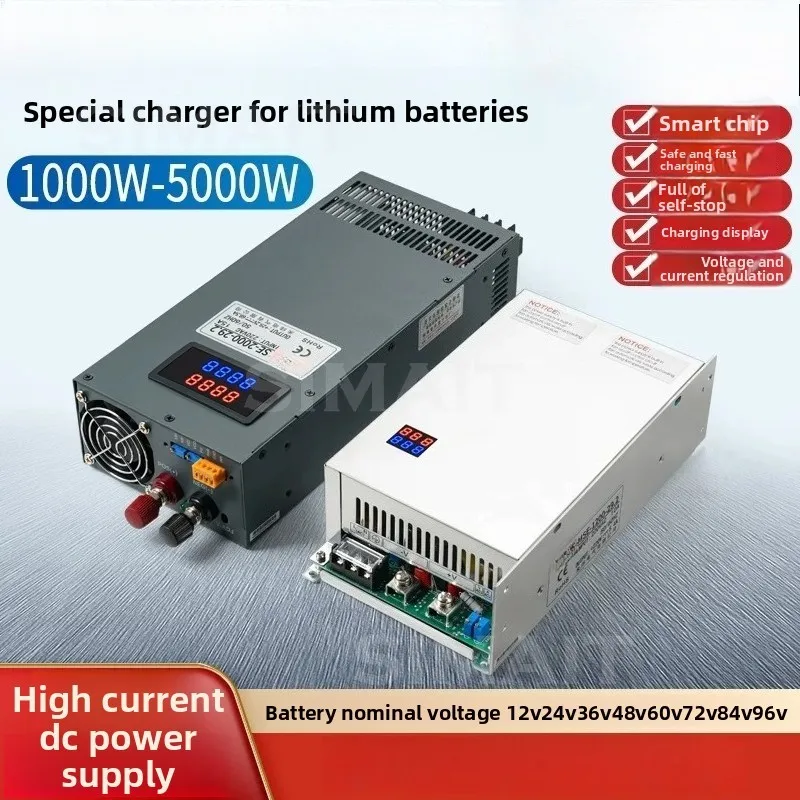 3000W LiFePO4 Battery Charger 12V 24V 48V 72V Universal Smart Fast Charging for 400Ah Lithium Battery with LCD Display