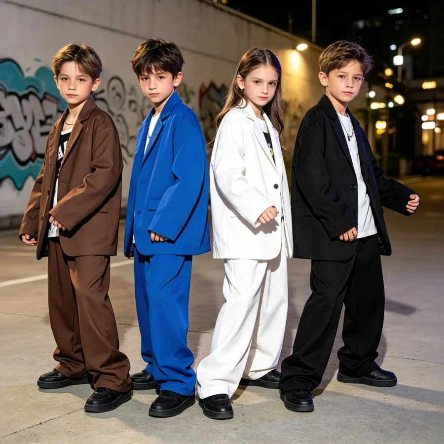 Kids Jazz Dance Costume Set Cool Blazer Suit Boys Girls Hip Hop Performance Outfit School Children's T Stage Competition Costume