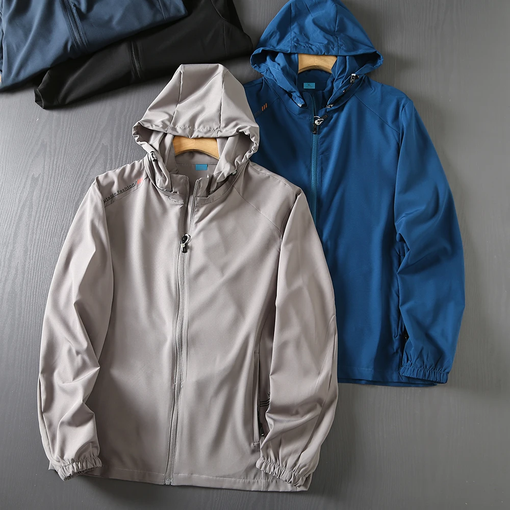 

Men's Summer Thin Hat Sun Protection Clothes Breathable Qui Dry Four Sided Elastic Skin Jaet Faion Urban Sle Long Sve