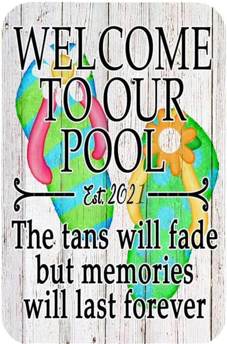 Tin Sign For Vintage Welcome to Our Pool Flip Flop 2020 Metal Sign 8x12 Inch Retro Home Kitchen Seaside Swimming Pool Outdo sign