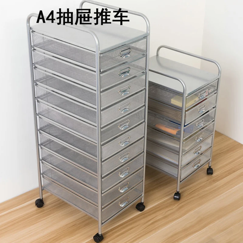 Wrought iron A4 multi-layer file rack A3 with drawer cart wheel office storage data cabinet file classification storage