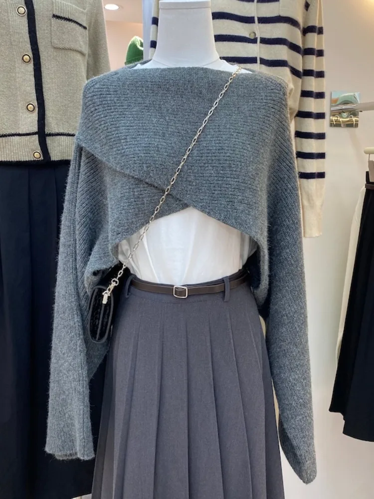 

Длинный вязаный свитер с перекрестным дизайном, женский весенний свитер Faion 2024, новая верхняя одежда Lazy Sle Top, теплая функция