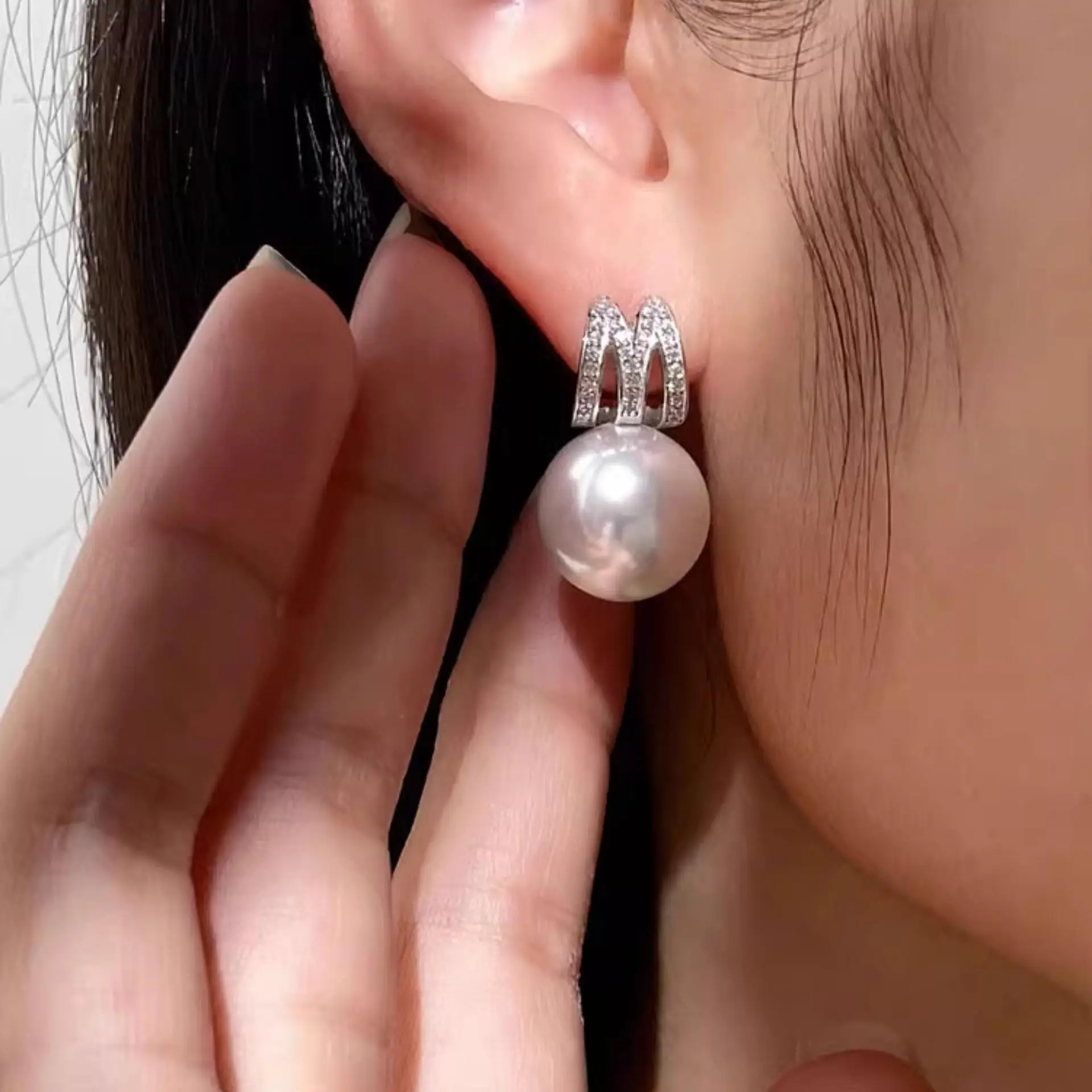 Lustrous Round White Pave Small Stones Arch Way Open Loop Ear Decor Minimalist High Sparkle Accessory For Casual Chic