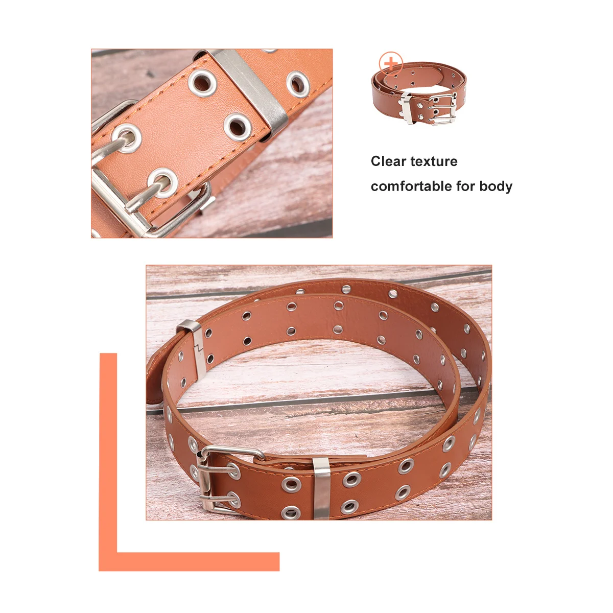 

PU Iron Belt Punk Style Double Rows Holes Simple Durable Brown Waist Accessory for Men Women Everyday Fashion Belt Punk Style