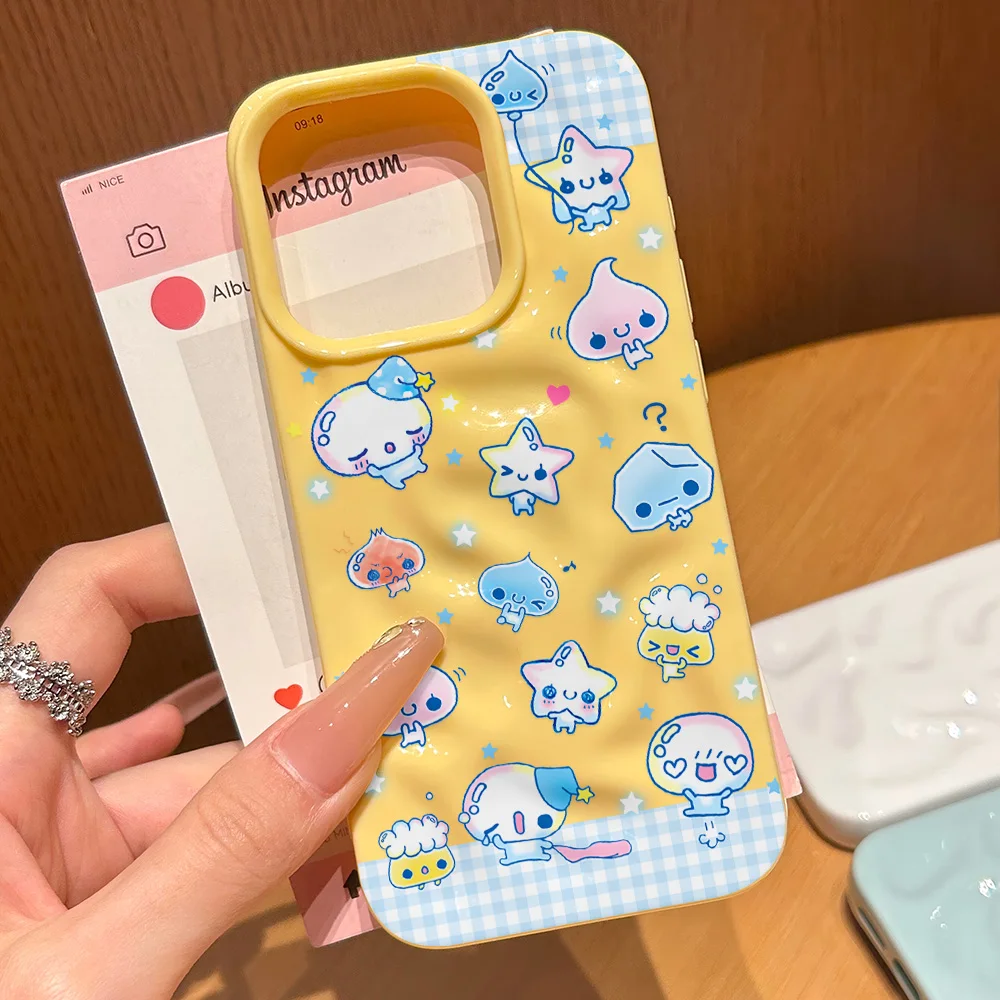 Cute Star Blue Water Bead Grid 3D Irregular Wrinkle Meteorite Phone Cases For iPhone 17 16 15 14 Plus 13 12 11 Air Pro Max  Soft