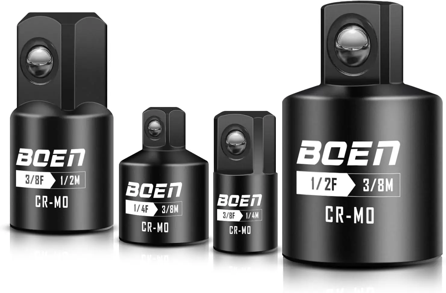 

4-Piece Impact Socket Adapter Set, 1/4', 3/8', 1/2' Drive, SAE, Cr-Mo Steel