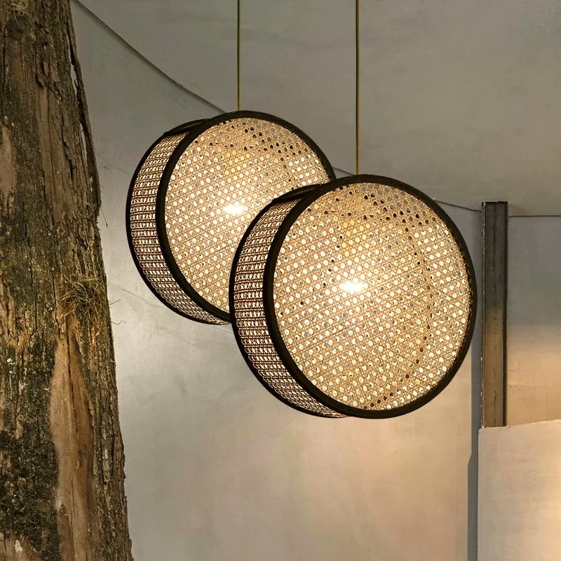 estilo japones rattan pendurado lampada quarto restaurante homestay bedhead vine weaving art pendant light vento silencioso 01