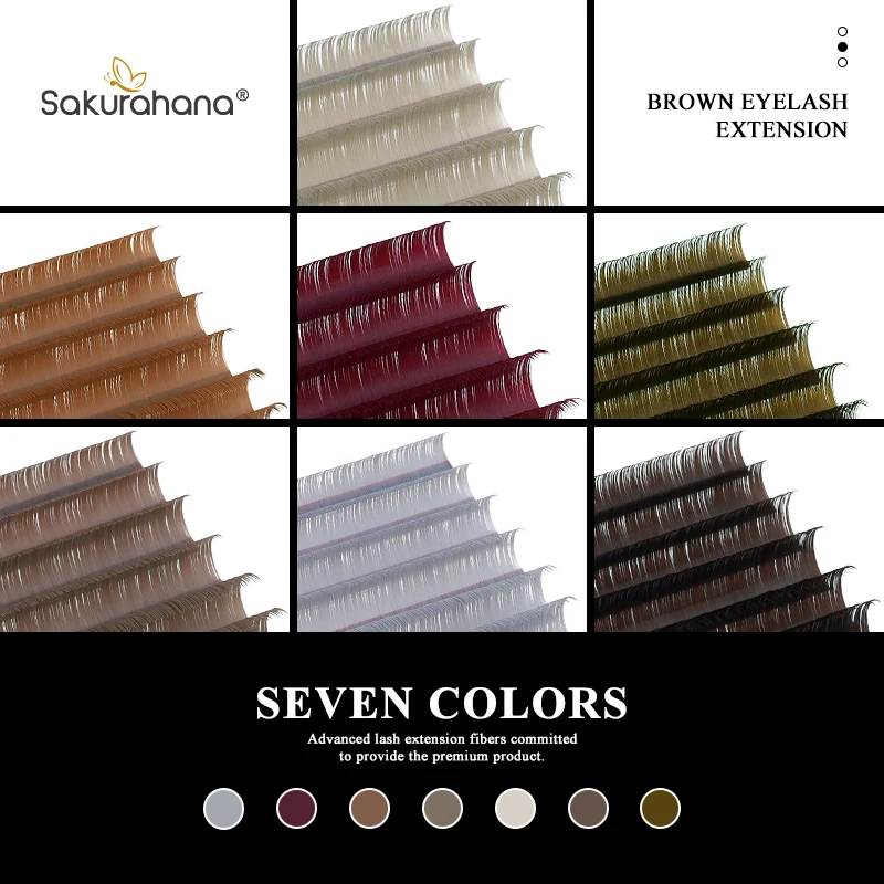 ساكوراهانا براون دبليو شكل السيارات المزهرة المشجعين مسبقة الصنع مختلط اللون الطبيعي لينة ضوء رمش ملحقات الرموش الفردية