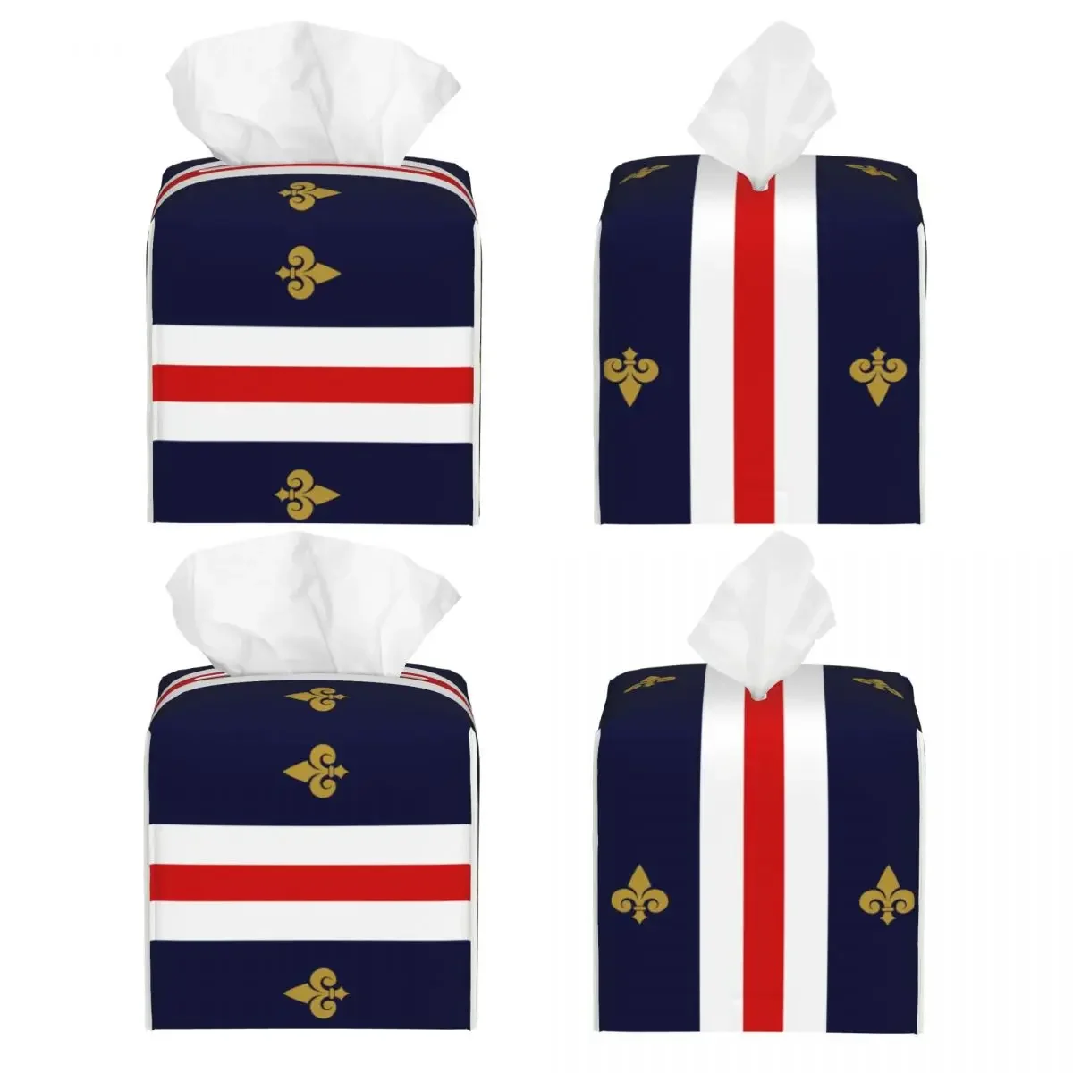 Custom Fleur De Lis France French Flag Tissue Box Cover PU Leather Square Fleur-De-Lys Lily Flower Facial Tissues Holder for Car