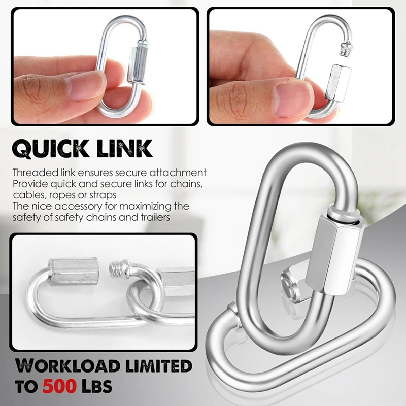 Chain Link rápido para rede, Heavy Duty, forma D, conector para ginásio, equipamento de viagem ao ar livre, durável, 100 pcs