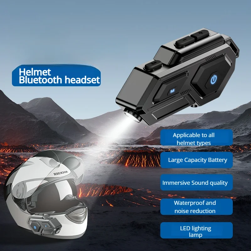 

2025 новейшая гарнитура для мотоциклетного шлема | Bluetooth со светодиодной подсветкой для погружного аудио и беспроводного домофона, водонепроницаемого