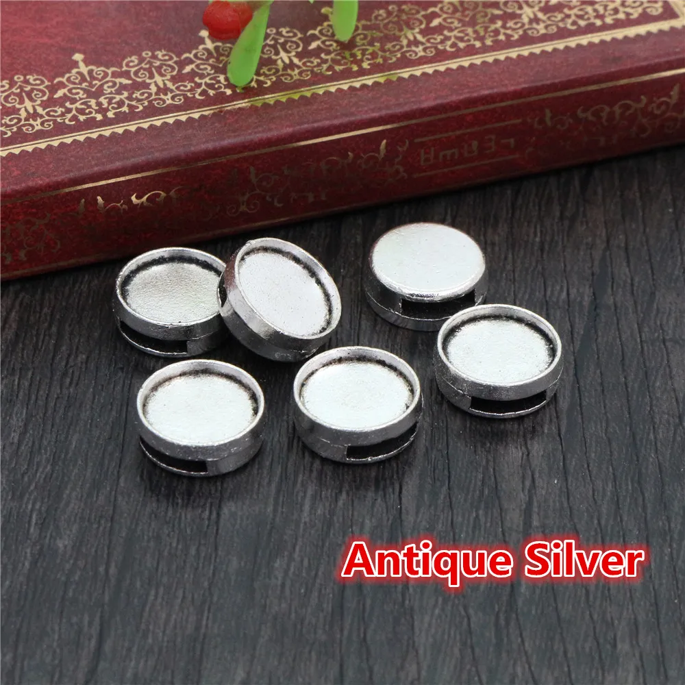 20pcs 12mm Inner Size Antique Silver Plated Fashion Style Cabochon Base Cameo Setting Charms Pendant For 8mm Leather Bracelet