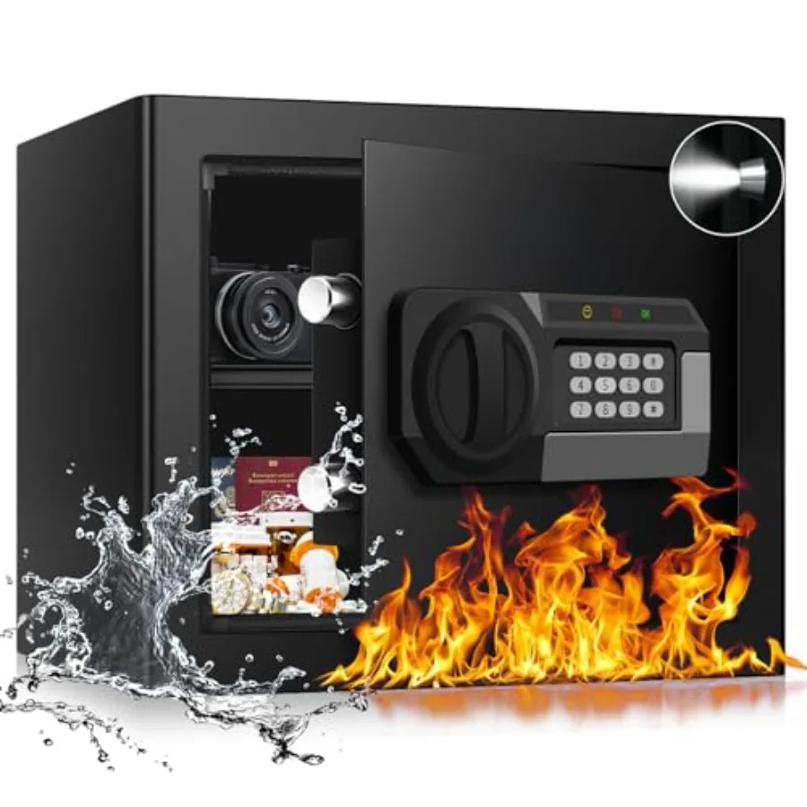 

1.6 Cub Fire Proof Safe for Home Documents, Anti-Theft Digital Security Box with Electronic Keypad Lock and Spare Key, Small Sa