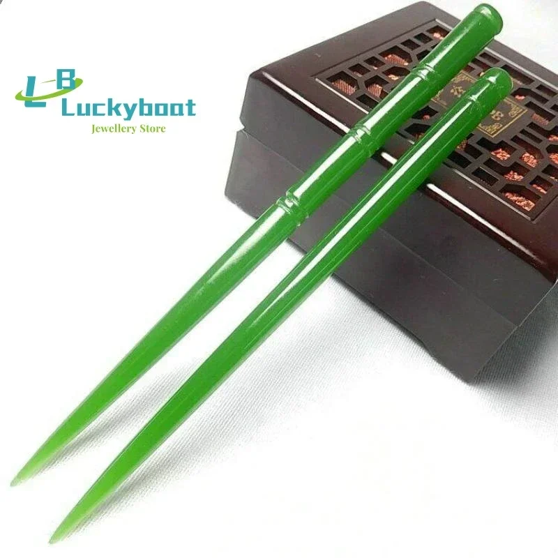 China Jade Green Bamboo Hairpin Jade Hairpin Head Ornaments Girl Hair Accessorie