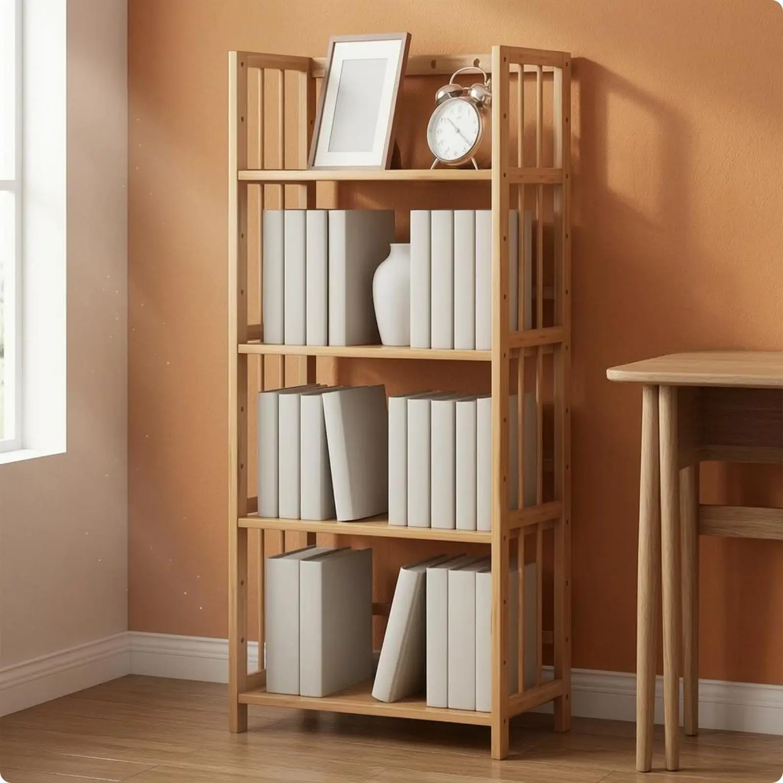 Bamboo Bookshelf Adjustable Display Storage Rack Multifunctional
